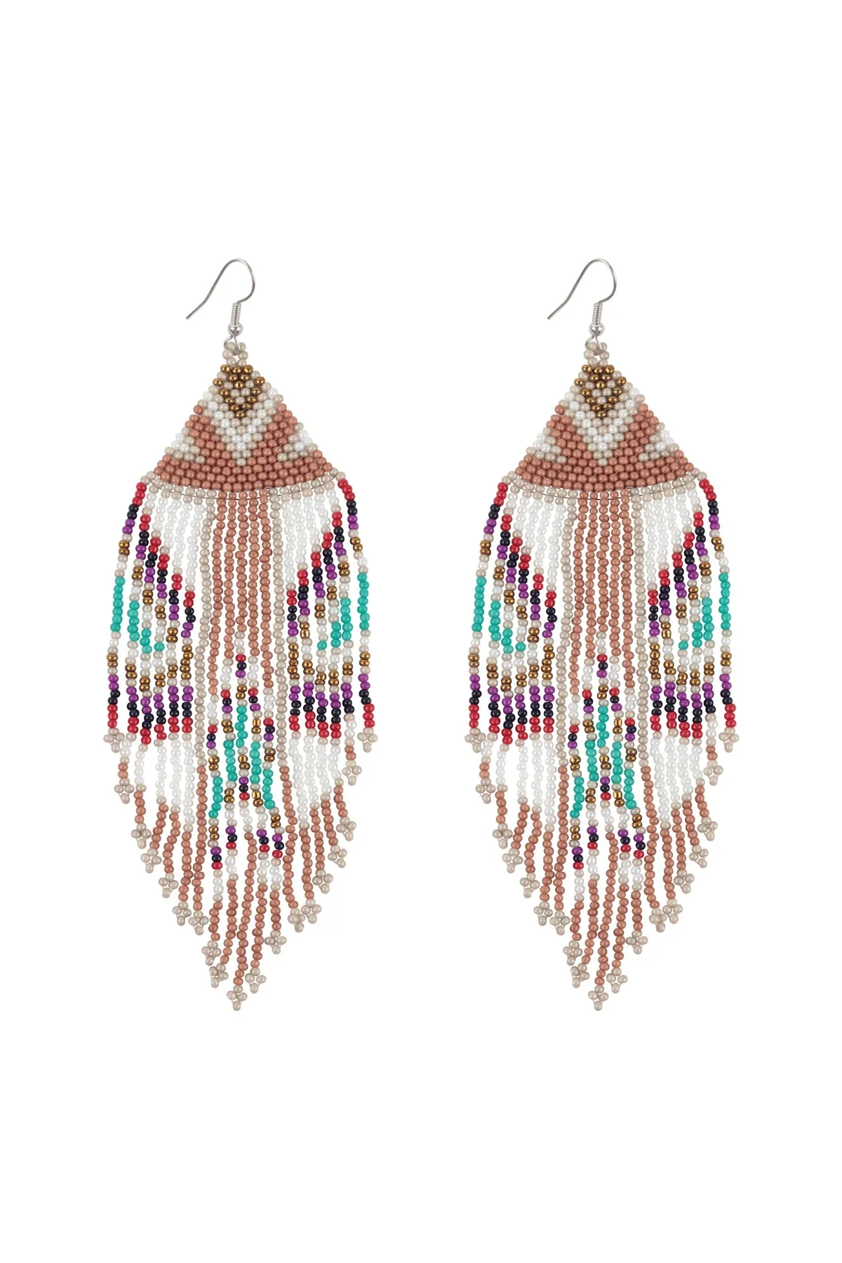 AZTEC PATTERN FRINGE BEADED FISH HOOK EARRINGS