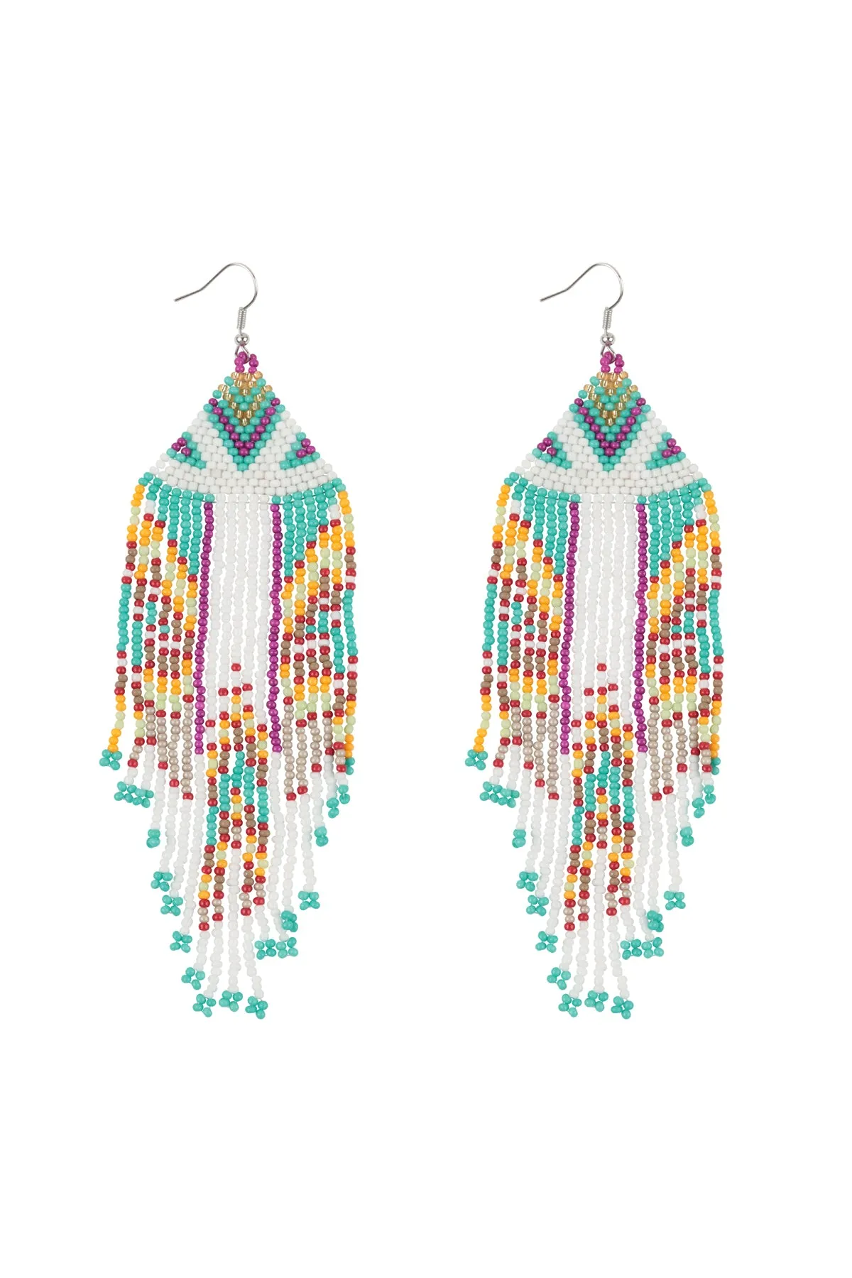 AZTEC PATTERN FRINGE BEADED FISH HOOK EARRINGS