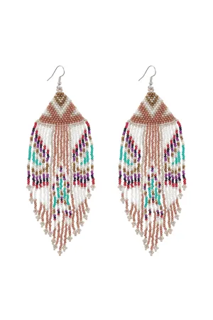 AZTEC PATTERN FRINGE BEADED FISH HOOK EARRINGS