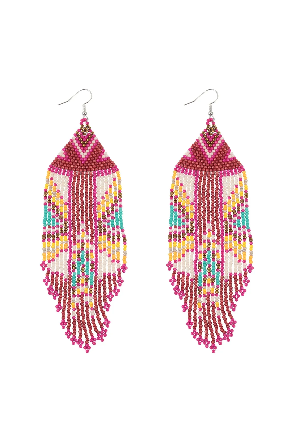 AZTEC PATTERN FRINGE BEADED FISH HOOK EARRINGS