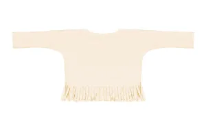 Baby & Girls Long Sleeve Fringe Top | Dark Sand