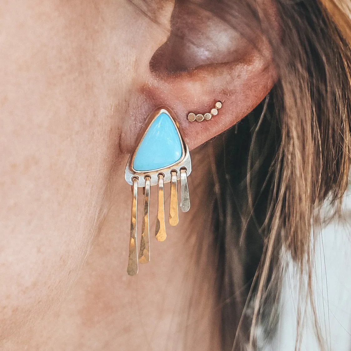 Baby Fringe Studs - Golden Hills Turquoise #6, Mixed Metals
