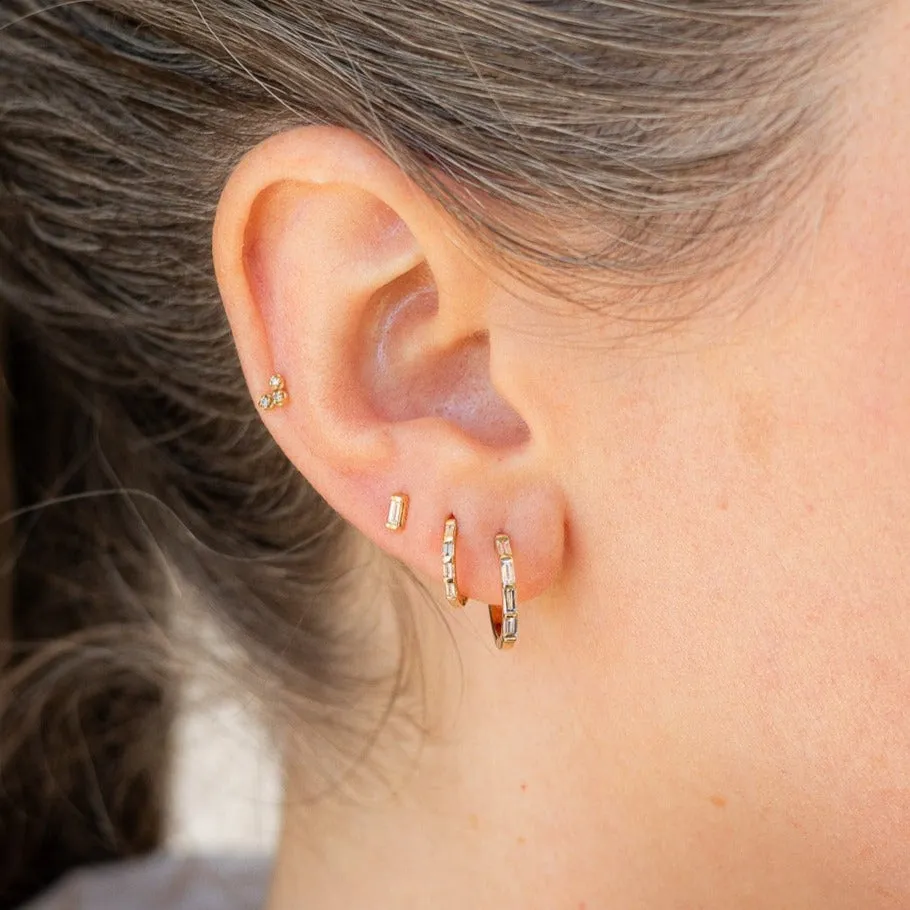 baguette tiny hoop earrings - natural diamond