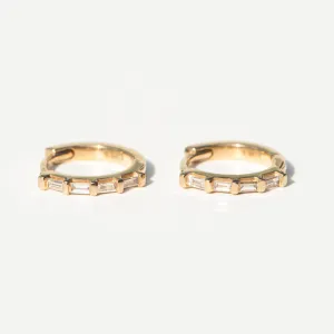 baguette tiny hoop earrings - natural diamond