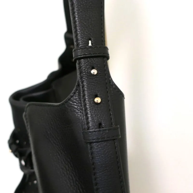 Bally Pamia Hobo Black Laser Cut Leather Extra Large Shoulder Bag NEW