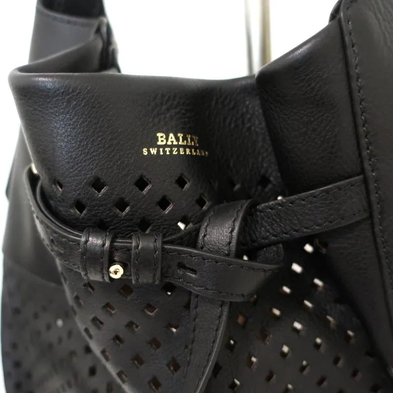 Bally Pamia Hobo Black Laser Cut Leather Extra Large Shoulder Bag NEW