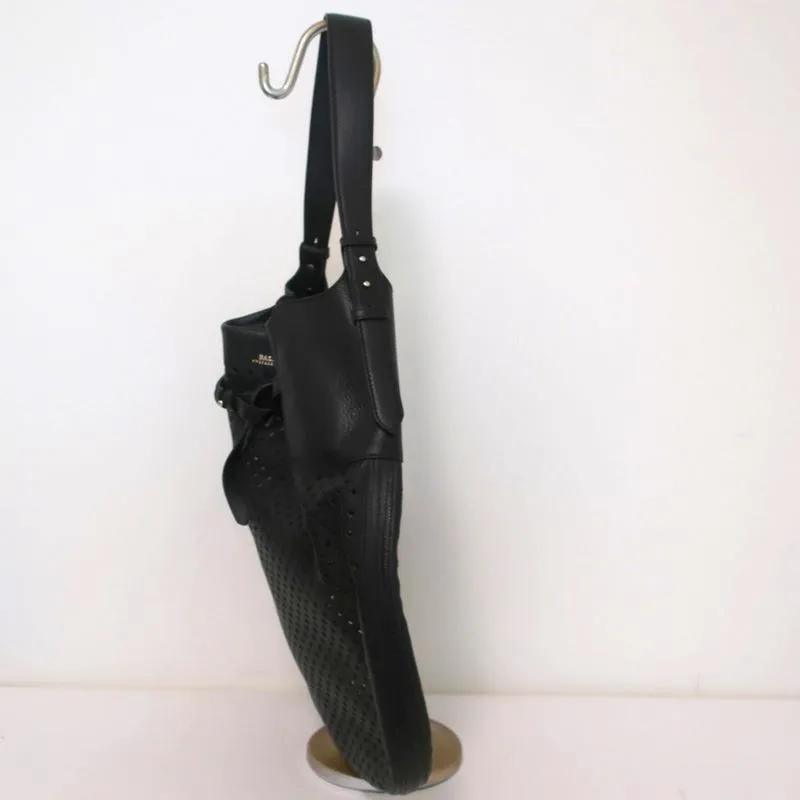Bally Pamia Hobo Black Laser Cut Leather Extra Large Shoulder Bag NEW