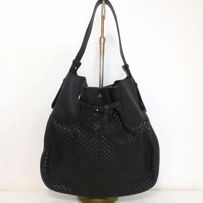 Bally Pamia Hobo Black Laser Cut Leather Extra Large Shoulder Bag NEW