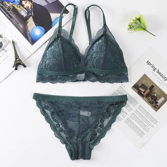 Beauty Back Sexy Women's Underwear Set Transparent Lace Push-up Bra and Panty Sets Female Brassiere Embroidery Lingerie Set