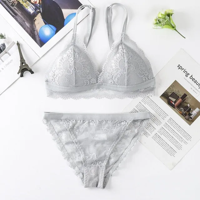 Beauty Back Sexy Women's Underwear Set Transparent Lace Push-up Bra and Panty Sets Female Brassiere Embroidery Lingerie Set