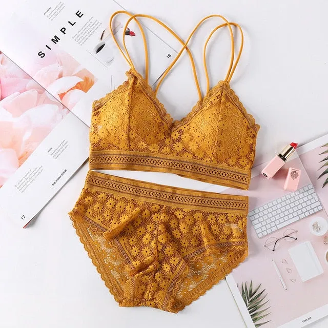 Beauty Back Sexy Women's Underwear Set Transparent Lace Push-up Bra and Panty Sets Female Brassiere Embroidery Lingerie Set