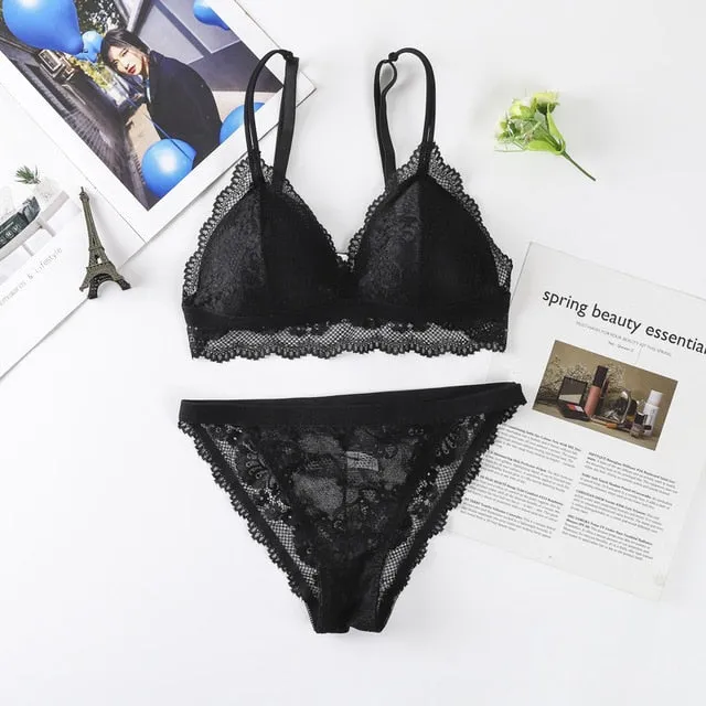 Beauty Back Sexy Women's Underwear Set Transparent Lace Push-up Bra and Panty Sets Female Brassiere Embroidery Lingerie Set