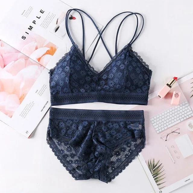 Beauty Back Sexy Women's Underwear Set Transparent Lace Push-up Bra and Panty Sets Female Brassiere Embroidery Lingerie Set