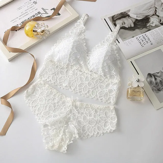 Beauty Back Sexy Women's Underwear Set Transparent Lace Push-up Bra and Panty Sets Female Brassiere Embroidery Lingerie Set