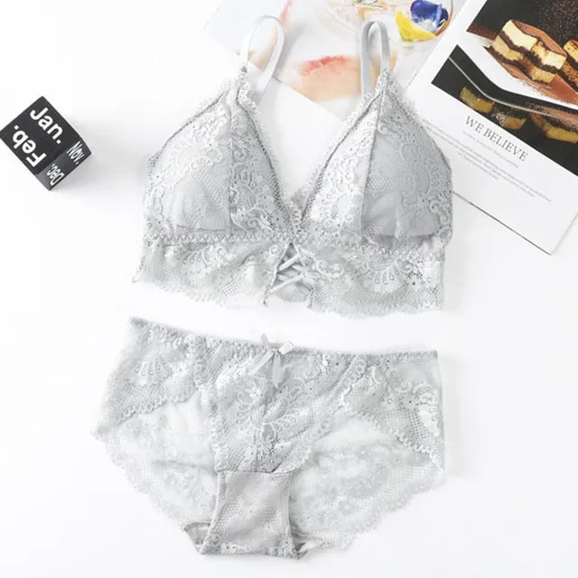 Beauty Back Sexy Women's Underwear Set Transparent Lace Push-up Bra and Panty Sets Female Brassiere Embroidery Lingerie Set