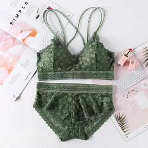 Beauty Back Sexy Women's Underwear Set Transparent Lace Push-up Bra and Panty Sets Female Brassiere Embroidery Lingerie Set