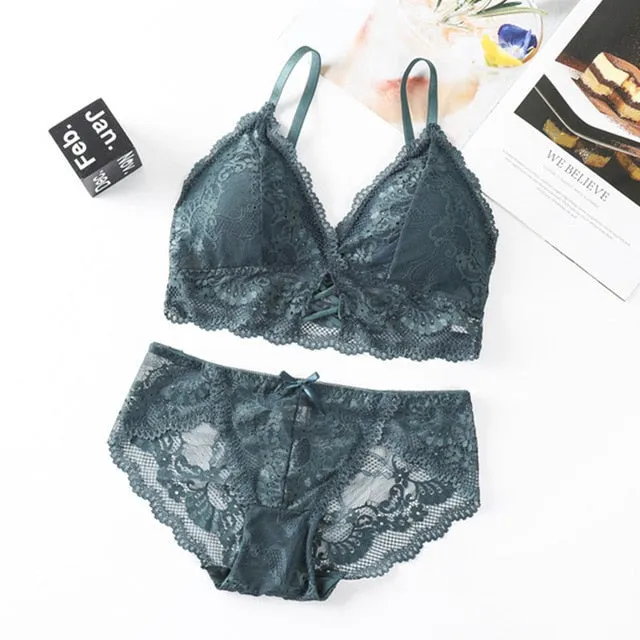 Beauty Back Sexy Women's Underwear Set Transparent Lace Push-up Bra and Panty Sets Female Brassiere Embroidery Lingerie Set