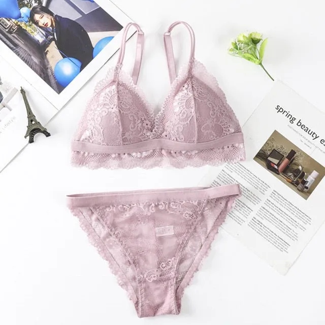Beauty Back Sexy Women's Underwear Set Transparent Lace Push-up Bra and Panty Sets Female Brassiere Embroidery Lingerie Set