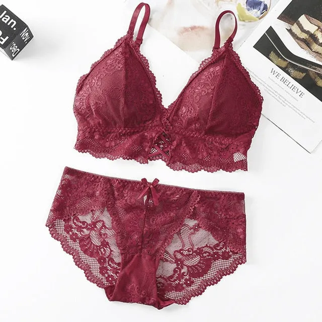 Beauty Back Sexy Women's Underwear Set Transparent Lace Push-up Bra and Panty Sets Female Brassiere Embroidery Lingerie Set