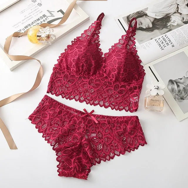 Beauty Back Sexy Women's Underwear Set Transparent Lace Push-up Bra and Panty Sets Female Brassiere Embroidery Lingerie Set