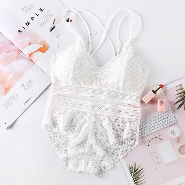 Beauty Back Sexy Women's Underwear Set Transparent Lace Push-up Bra and Panty Sets Female Brassiere Embroidery Lingerie Set
