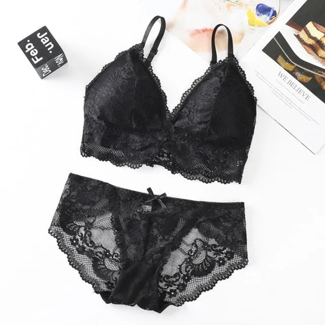Beauty Back Sexy Women's Underwear Set Transparent Lace Push-up Bra and Panty Sets Female Brassiere Embroidery Lingerie Set