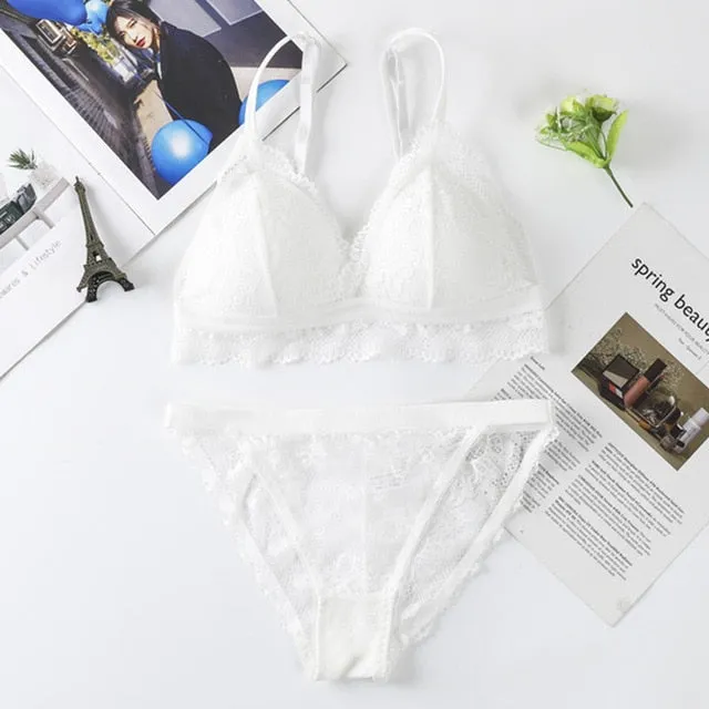 Beauty Back Sexy Women's Underwear Set Transparent Lace Push-up Bra and Panty Sets Female Brassiere Embroidery Lingerie Set