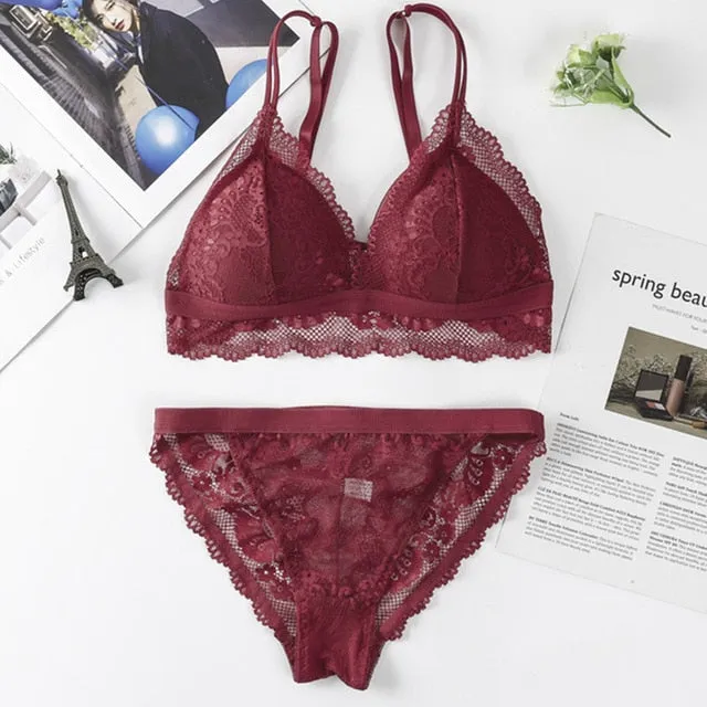 Beauty Back Sexy Women's Underwear Set Transparent Lace Push-up Bra and Panty Sets Female Brassiere Embroidery Lingerie Set
