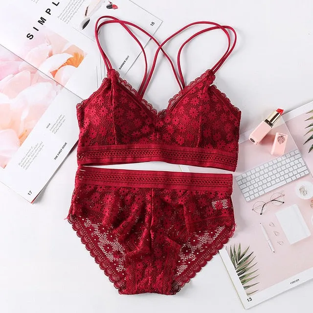 Beauty Back Sexy Women's Underwear Set Transparent Lace Push-up Bra and Panty Sets Female Brassiere Embroidery Lingerie Set