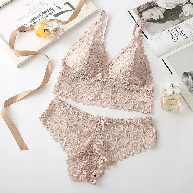 Beauty Back Sexy Women's Underwear Set Transparent Lace Push-up Bra and Panty Sets Female Brassiere Embroidery Lingerie Set