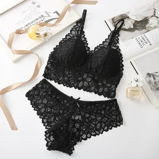 Beauty Back Sexy Women's Underwear Set Transparent Lace Push-up Bra and Panty Sets Female Brassiere Embroidery Lingerie Set