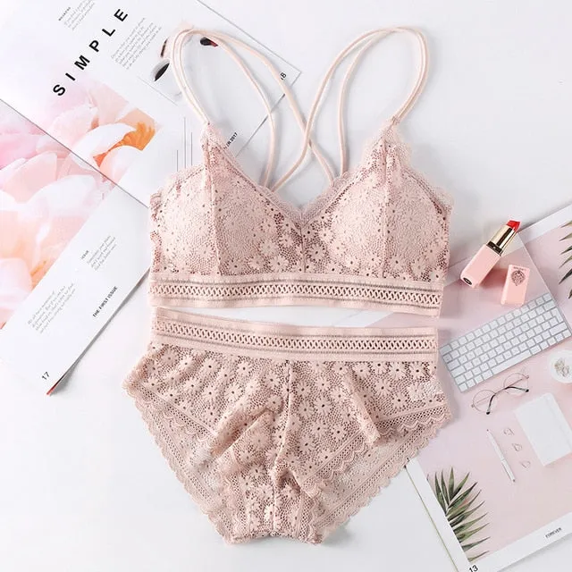Beauty Back Sexy Women's Underwear Set Transparent Lace Push-up Bra and Panty Sets Female Brassiere Embroidery Lingerie Set