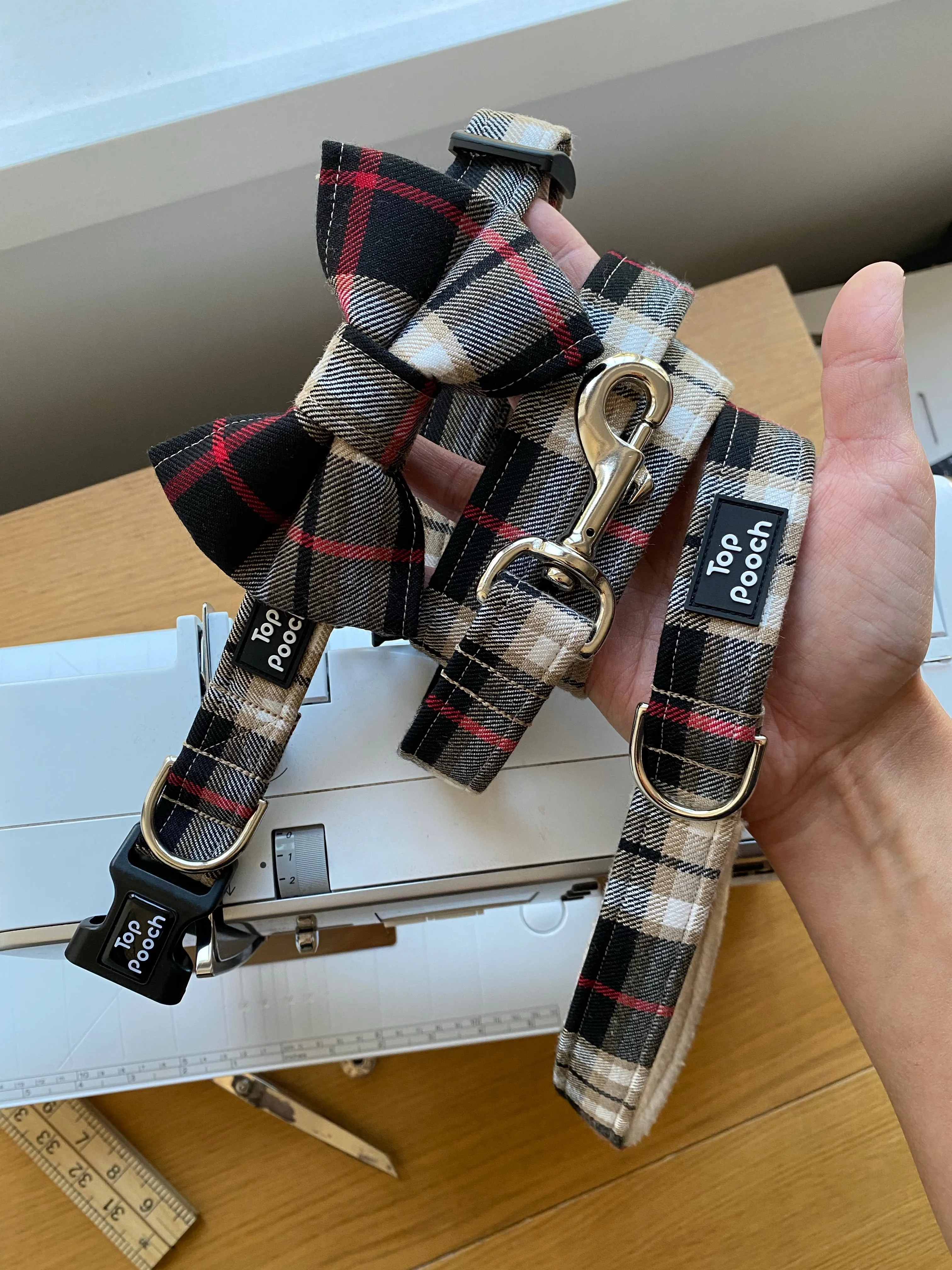 Black   Gold Tartan Dog Collar