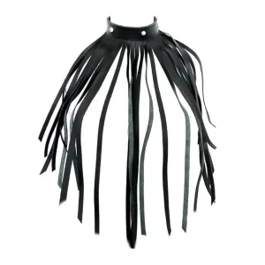 Black Leather Fringe Necklace Bondage Collar