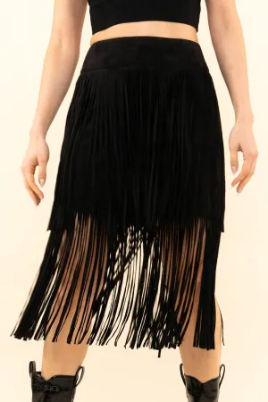 Black Suede Double Fringe Blue Velvet Skirt 2/14/25 9628