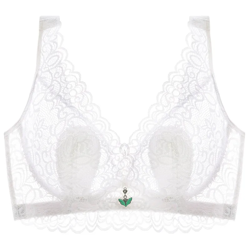 Blue--Plus Size Lace Breathable Lightly Lined Push Up Wide Shoulder Bras