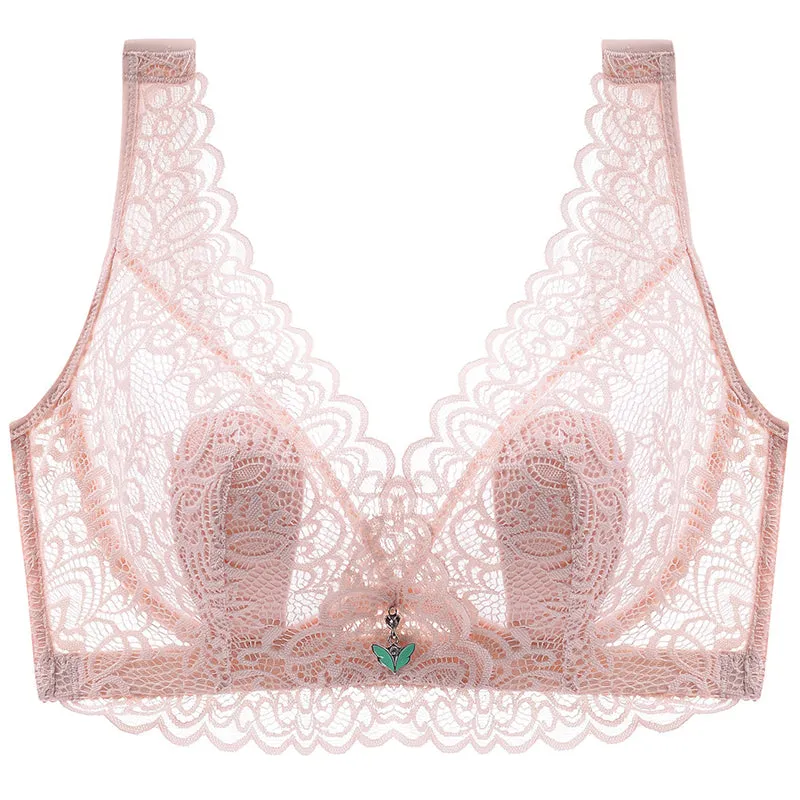 Blue--Plus Size Lace Breathable Lightly Lined Push Up Wide Shoulder Bras