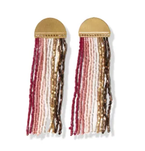 Blush Stripe Fringe Beads Brass Half Circle Post Earrings 3in