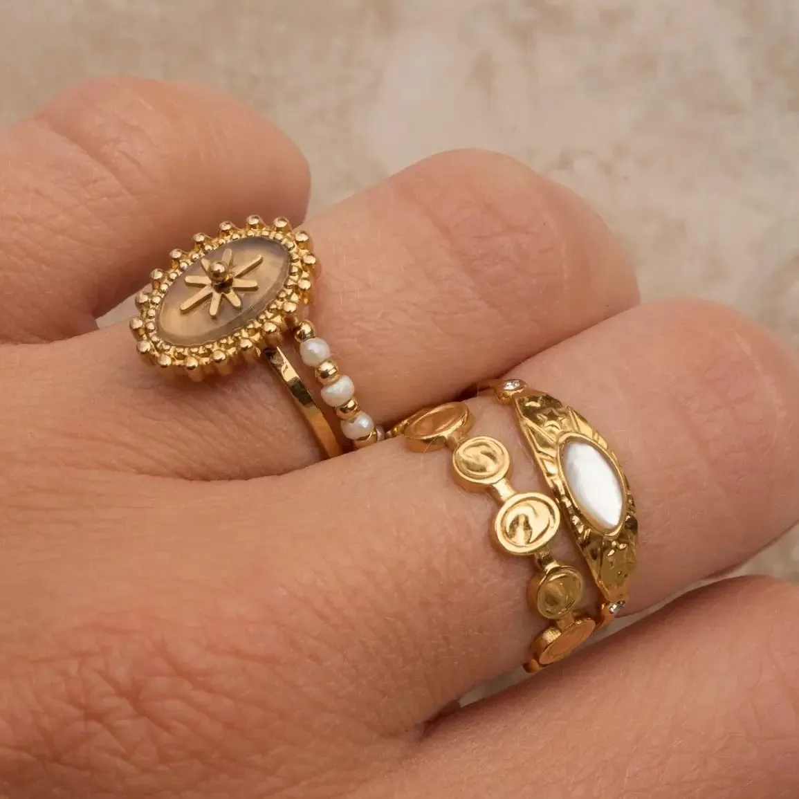 Boho & Mala 18k Gold Ring Stainless Steel (adjustable)