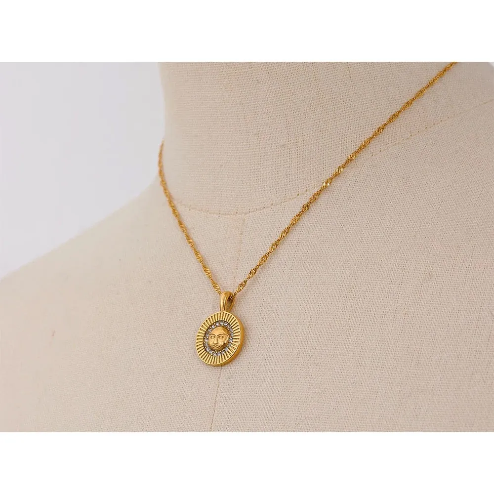 Boho & Mala 18k Gold / Stainless Steel Sun Pendant Necklace PN10073