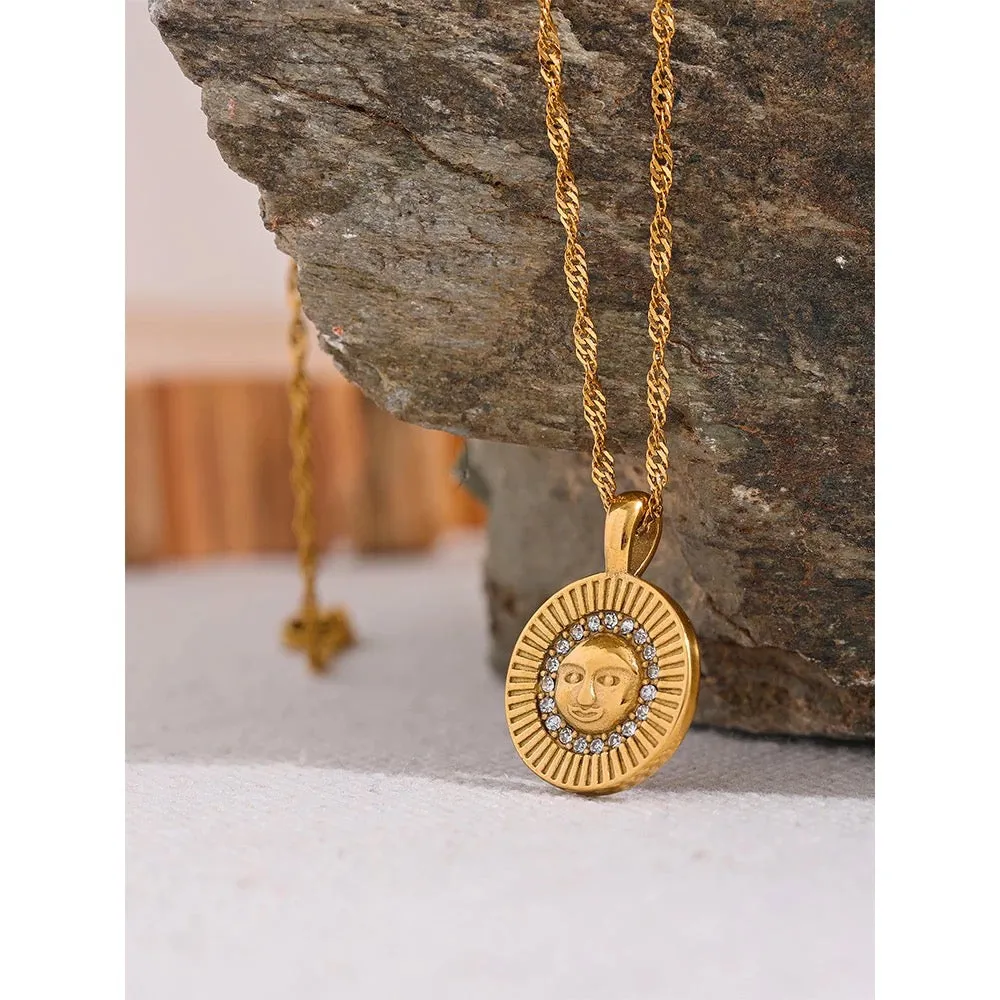 Boho & Mala 18k Gold / Stainless Steel Sun Pendant Necklace PN10073