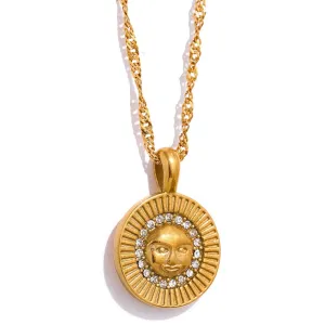 Boho & Mala 18k Gold / Stainless Steel Sun Pendant Necklace PN10073