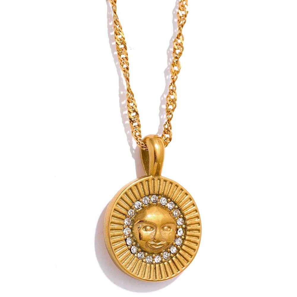 Boho & Mala 18k Gold / Stainless Steel Sun Pendant Necklace PN10073