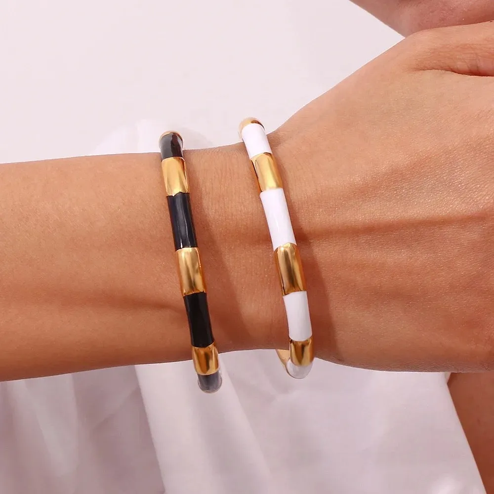 Boho & Mala Black Gold Plated Stainless Steel Cuff Bracelet