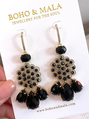 Boho & Mala Black Tassel Stone Drop Earrings