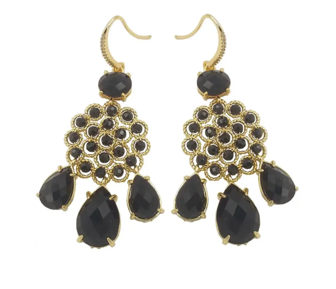 Boho & Mala Black Tassel Stone Drop Earrings
