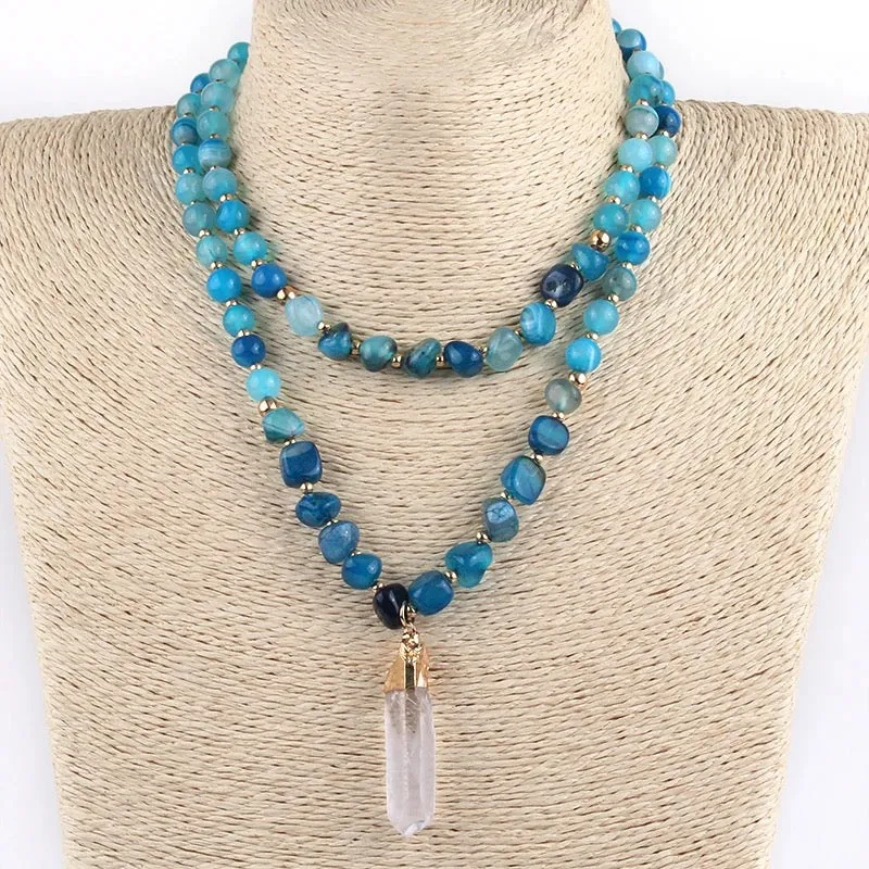 Boho & Mala Blue Natural Beaded Double Tribal Stone Necklace