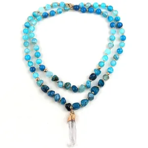 Boho & Mala Blue Natural Beaded Double Tribal Stone Necklace
