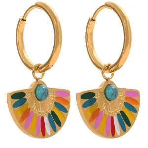 Boho & Mala Colourful Gold Plated Fan Hoop Earrings