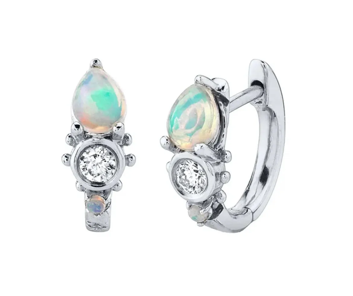 Boho & Mala Cubic Zirconia Opal Sterling Silver Hoop Huggie Earrings
